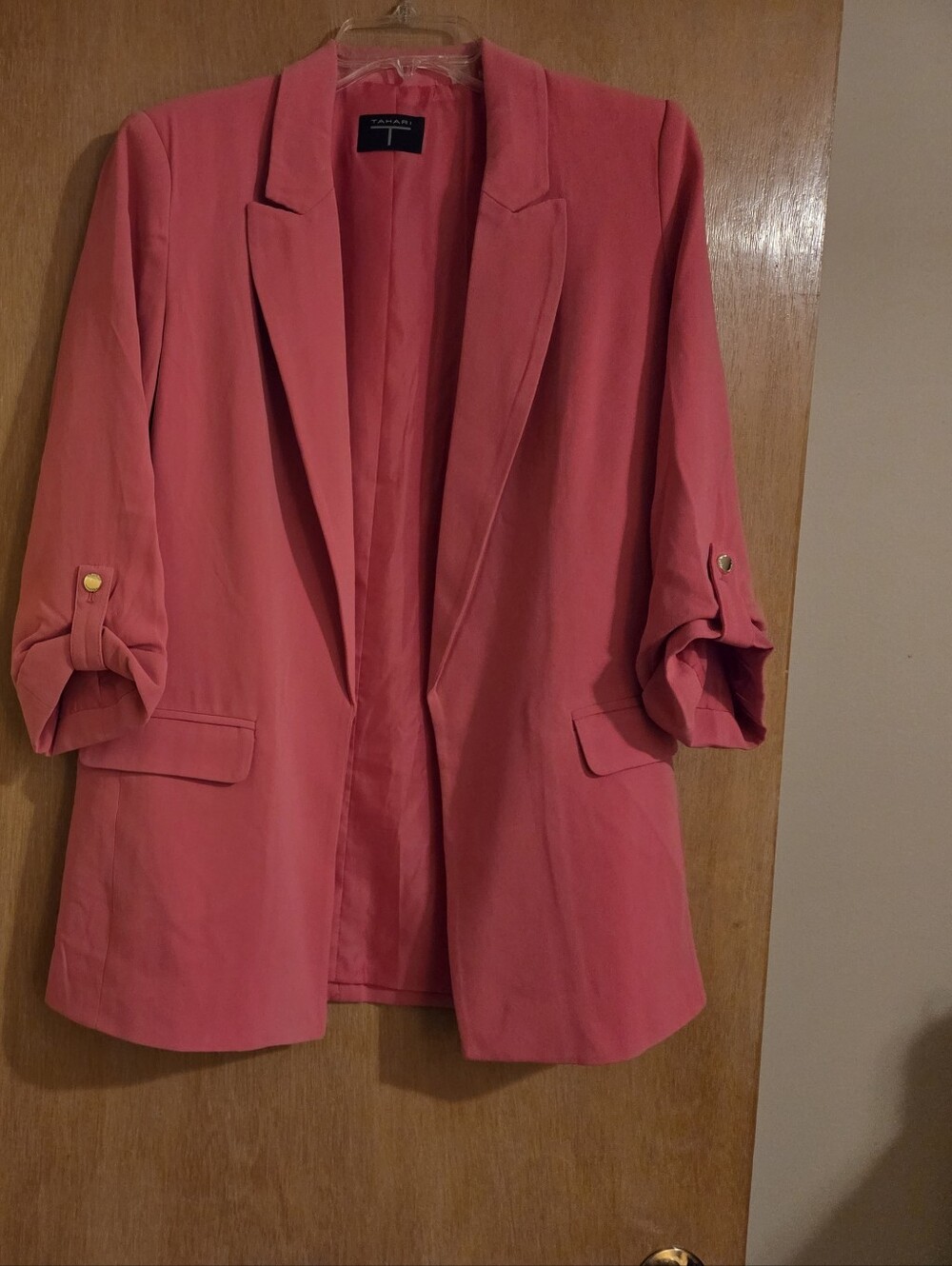 Tahari Coral-Pink Open-Front Women's Blazer Jacket